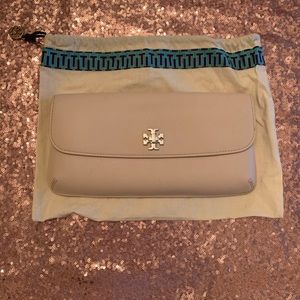 Tory Burch light pink clutch with silver detail